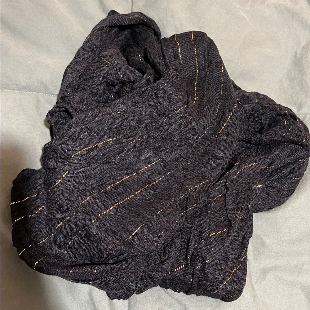 Black and Gold Scarf with Fringe